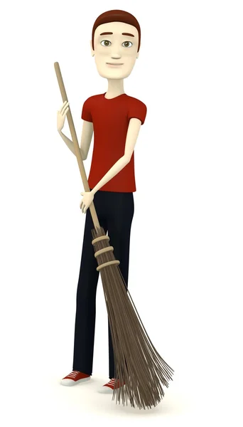 3d render of cartoon character with besom — Stock Photo, Image