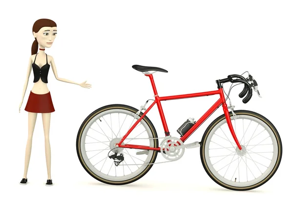 3D render bisiklet ile çizgi film karakteri — Stok fotoğraf