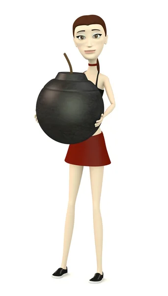 3d renderizado de dibujos animados chica con bomba — Foto de Stock