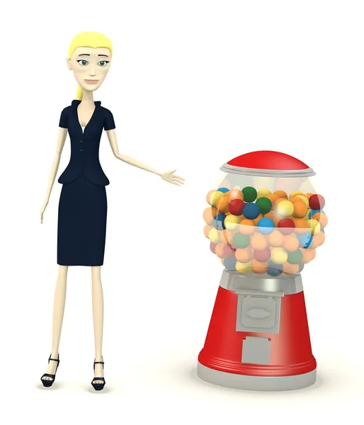 3d render of cartoon character with bubblegum machine — Stock Photo, Image