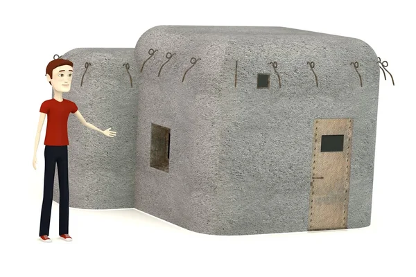 3d render karakter kartun dengan bunker — Stok Foto