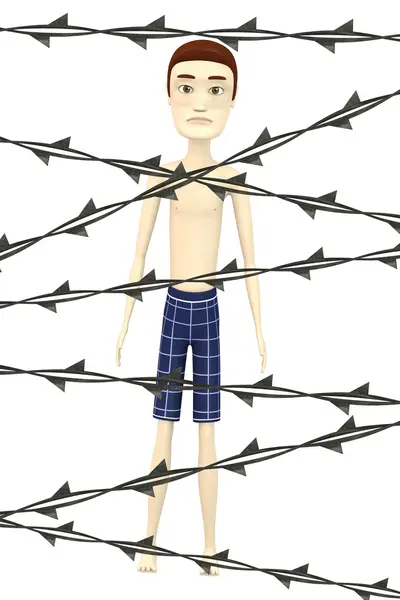 3D-Darstellung einer Cartoon-Figur mit Stacheldraht — Stockfoto