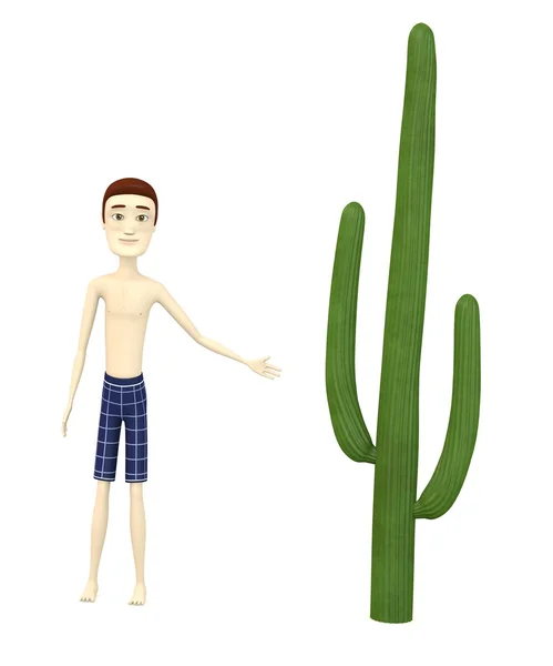 3d render of cartoon character with cactus — Stock Photo, Image