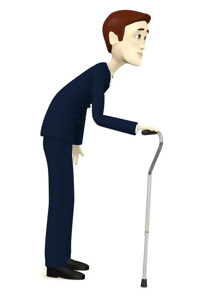 3d render of cartoon character with cane — Stock Photo, Image
