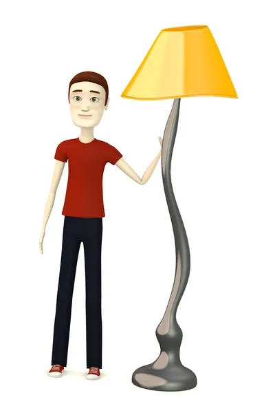 3D визуализация персонажа мультфильма с лампой — стоковое фото