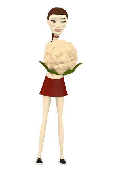 3d render of cartoon character with cauliflower — Stock Photo, Image