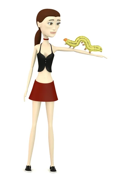 3D визуализация персонажа мультфильма с гусеницей — стоковое фото