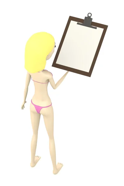 3D renderowania postać z kreskówki z cliboard — Zdjęcie stockowe