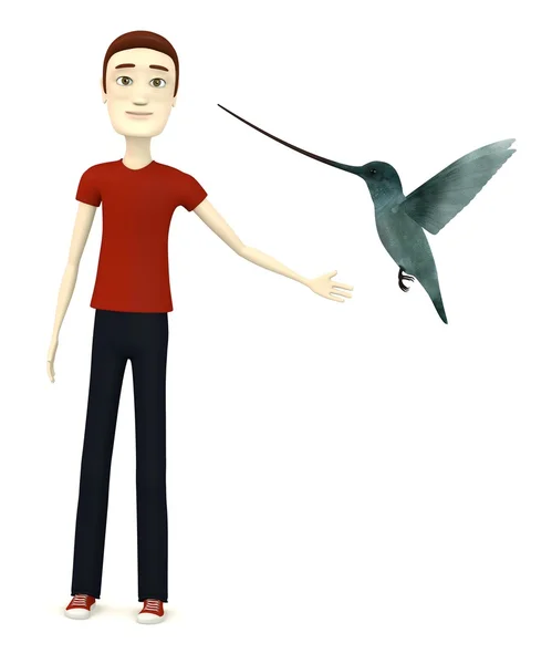 3D візуалізація мультиплікаційного персонажа з птахом Колібрі — стокове фото