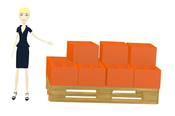 Renderização 3d de personagem de desenho animado com tijolos — Fotografia de Stock