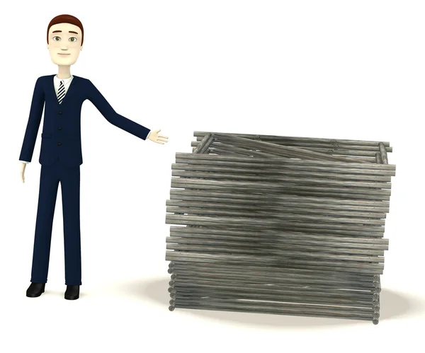 3D визуализация персонажа мультфильма со строительным материалом — стоковое фото