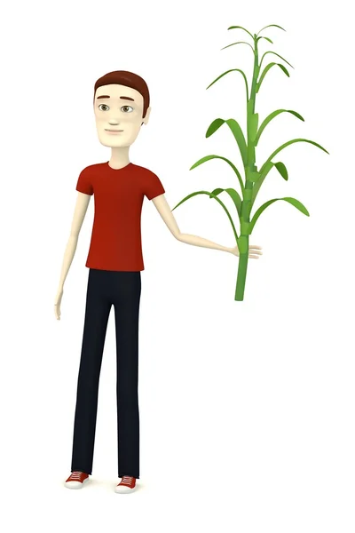 3d renderizado de personaje de dibujos animados con tallo de maíz —  Fotos de Stock