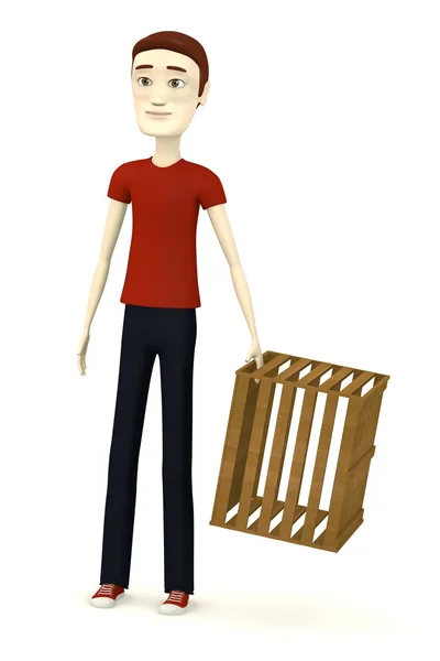 3D візуалізація мультиплікаційного персонажа з ящиком — стокове фото