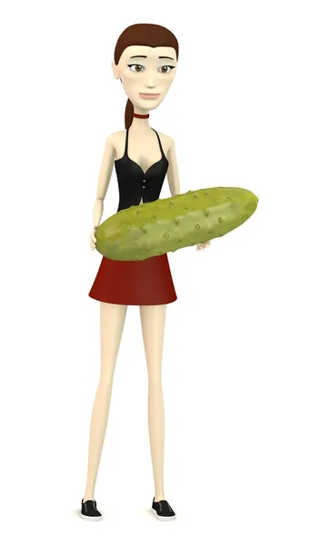 3d render of cartoon character with cucumber — Stock Photo, Image