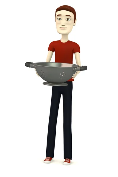 3d render of cartoon character with sieve — Stock Photo, Image