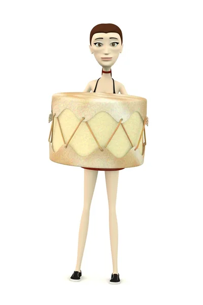 3D візуалізація персонажа мультфільму, що грає на барабані — стокове фото