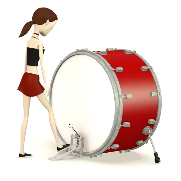 3D vykreslení kreslené postavičky s bass drum — Stock fotografie