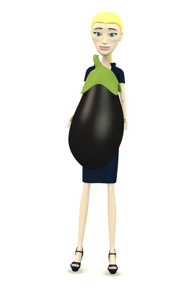 3d render of cartoon character with eggplant — Stock Photo, Image