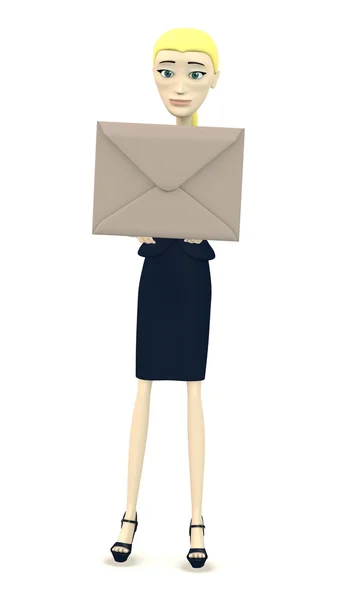 3D визуализация персонажа мультфильма с конвертом — стоковое фото