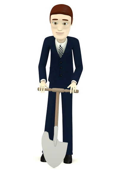 Render 3D del personaje de dibujos animados con pala de campo — Stockfoto