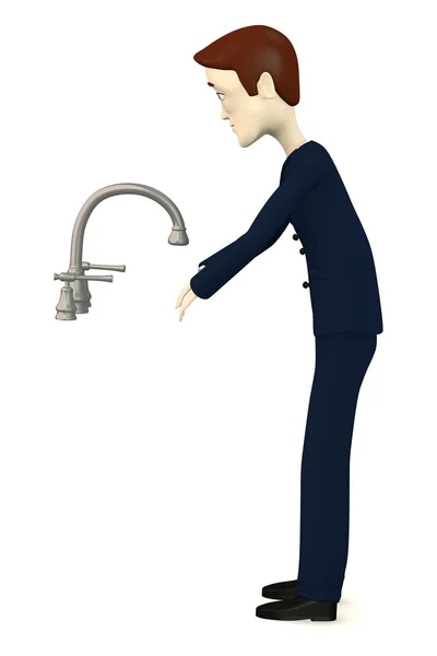 3d render of cartoon character with faucet — Stock Photo, Image