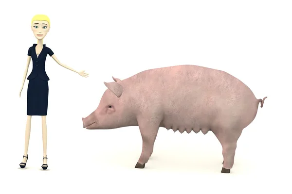 3d rendu de personnage de dessin animé avec porc — Photo