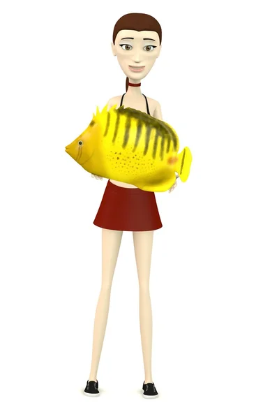 3d renderização de cartoon charcter com peixe — Fotografia de Stock