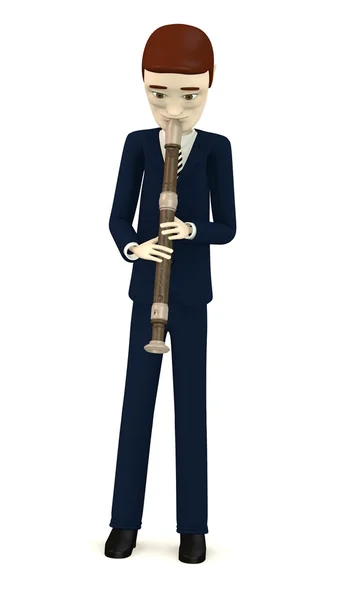 Renderização 3d de personagem de desenho animado tocando na flauta — Fotografia de Stock