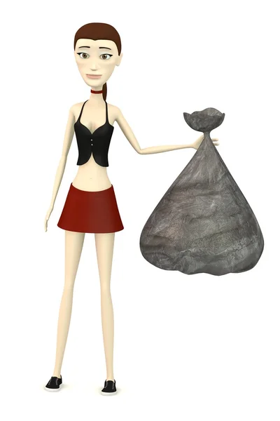 3D καθιστούν χαρακτήρα κινουμένων σχεδίων με σακούλα σκουπιδιών — Φωτογραφία Αρχείου