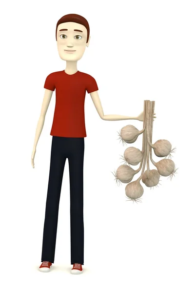 3d render of cartoon character with garlic — Stock Photo, Image