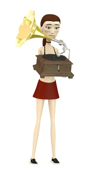 3d render of cartoon character with gramophone — Stock Photo, Image