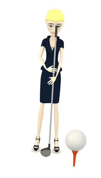 3d render of cartoon character with golf club — Stok fotoğraf