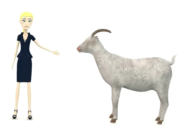 3d renderização de personagem de desenho animado com cabra — Fotografia de Stock