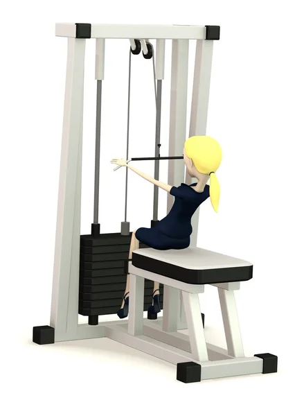 3D render av seriefiguren med gym maskin — Stockfoto