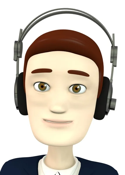 3D визуализация персонажа мультфильма с наушниками — стоковое фото