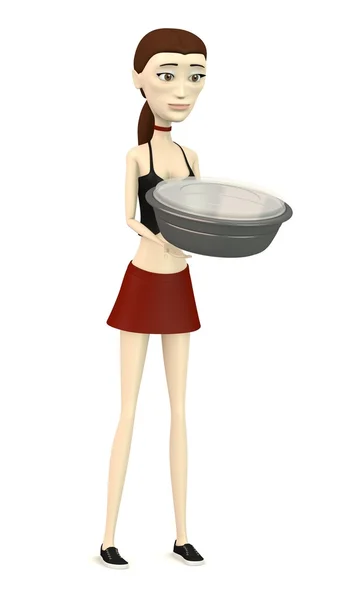 3d render of cartoon character with bowl — Stock Photo, Image