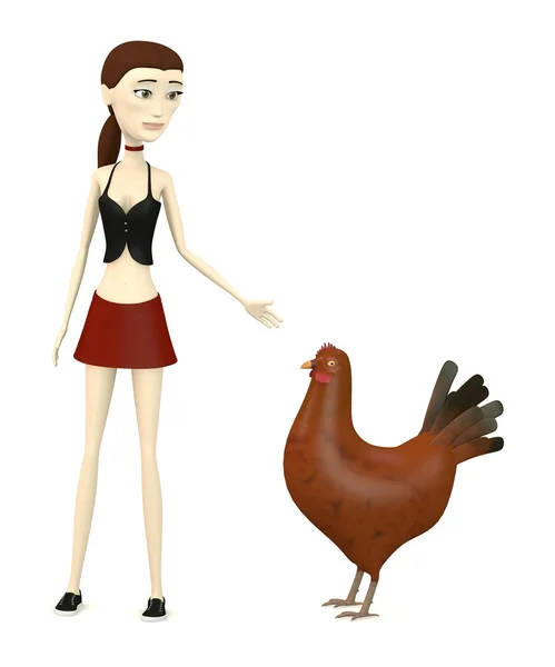 3D-Darstellung der Zeichentrickfigur mit Henne — Stockfoto