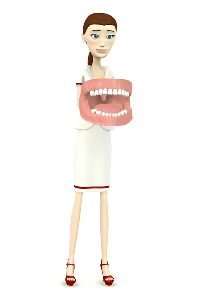 3d render of cartoon character with child teeth — Stock Photo, Image