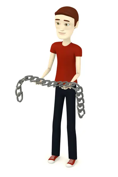 Renderização 3d de personagem de desenho animado com cadeia — Fotografia de Stock