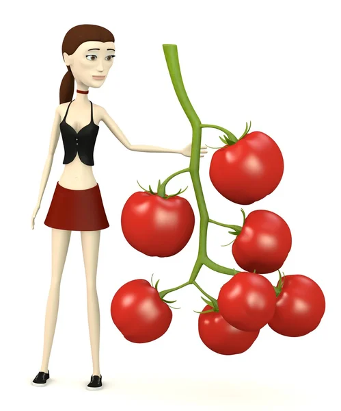 3D визуализация персонажа мультфильма с помидорами Черри — стоковое фото