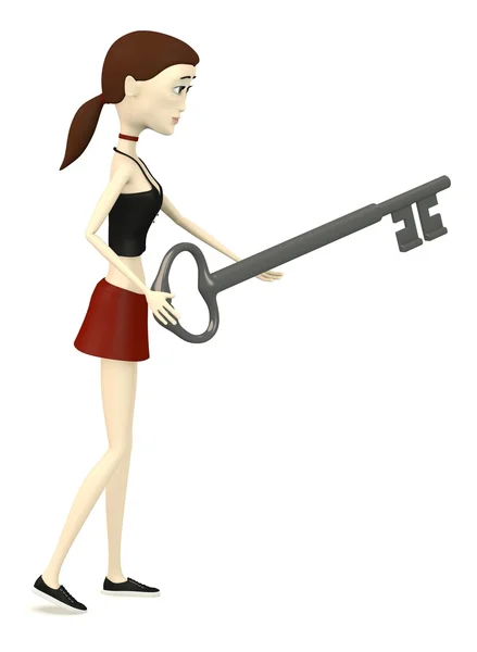 3D рендер персонажа мультфильма с большим ключом — стоковое фото