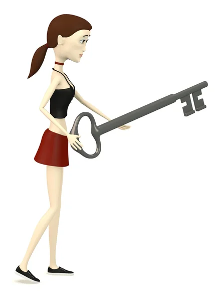 3d render of cartoon character with big key — Stock Photo, Image