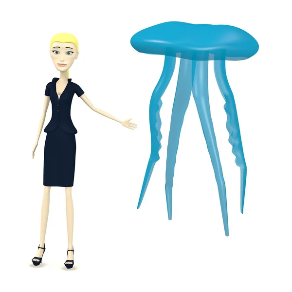 Rendering 3d del personaggio dei cartoni animati con meduse — Foto Stock