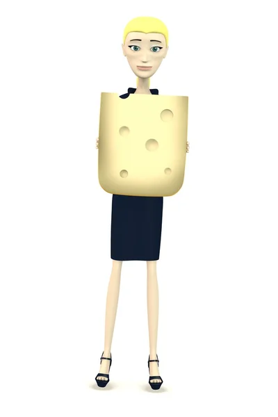 3d rendu de personnage de dessin animé avec du fromage — Photo