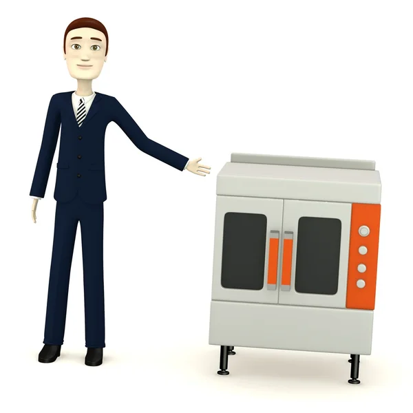 3d render of cartoon character with kitchen machine — Stock Photo, Image