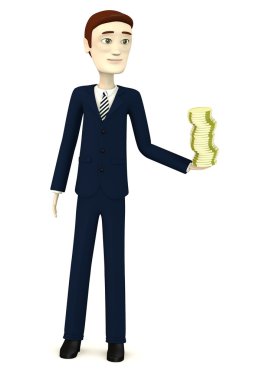 3D render paralar ile çizgi film karakteri