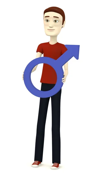 3d render of cartoon character with male symbol — Stock Photo, Image