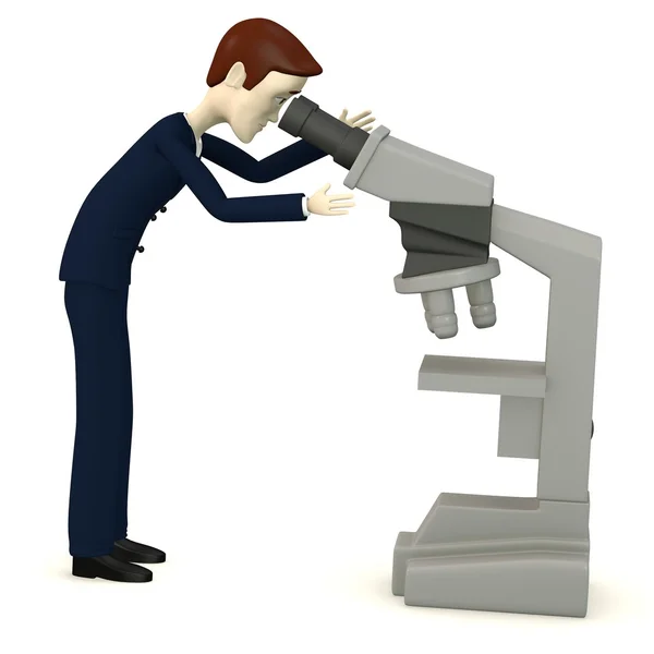 Rendering 3d del personaggio dei cartoni animati con microscopio — Foto Stock