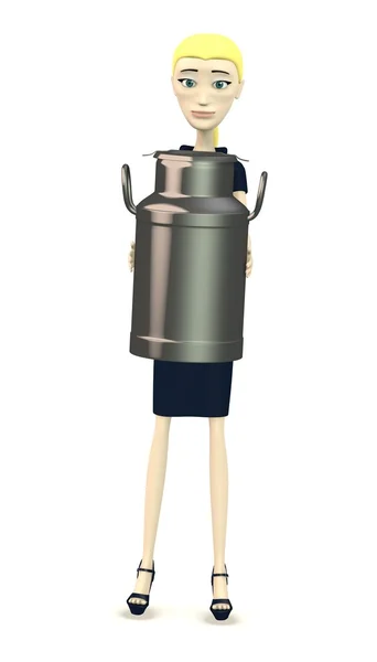 3d renderização de personagem de desenho animado com barril de leite — Fotografia de Stock