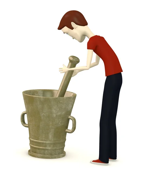 3d render of cartoon character with mortar — Stock Photo, Image